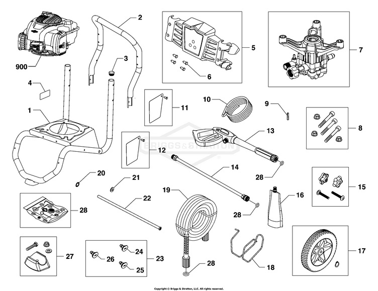Briggs & Stratton pressure washer model 020769 replacement parts, pump breakdown, repair kits, owners manual and upgrade pump.